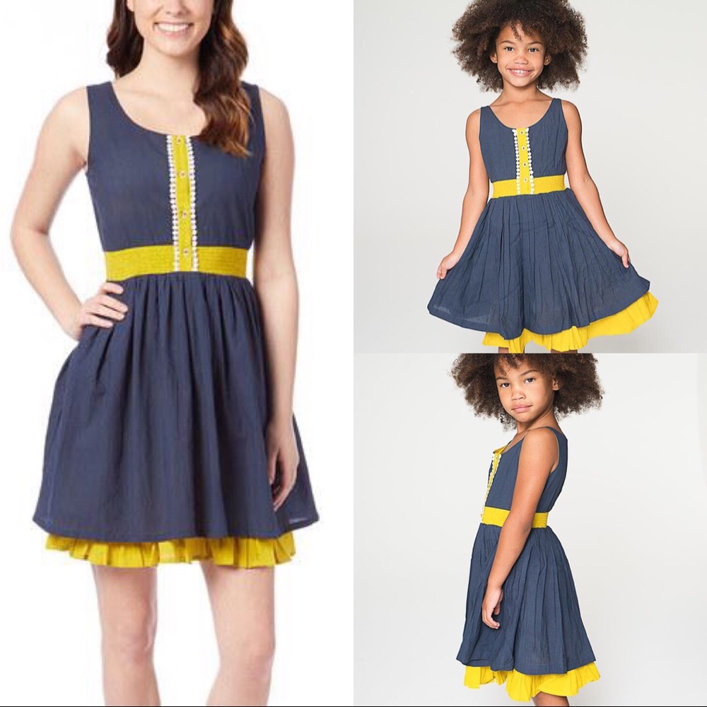 Yo Baby Mom & Me Set (Sz XL & 4) Set Navy & Yellow